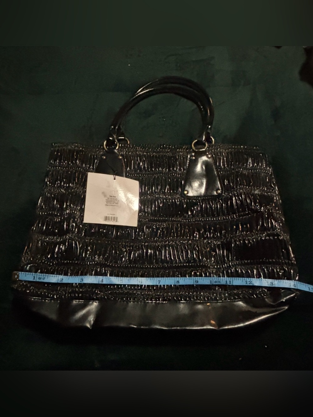 Elizabeth Arden Oversized Black Textured Tote Bag with Top Handles Zipper Close